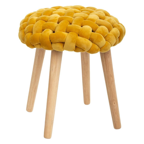 Tabouret En Velours Tricoté Akemi Jaune Ocre