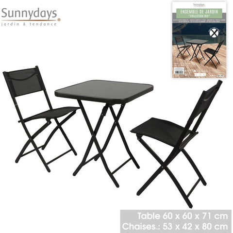 Ensemble De Jardin Table Avec 2 Chaises Noir