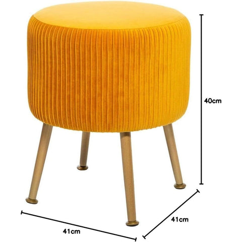 Tabouret En Velours Plisssé Solaro Jaune Moutarde