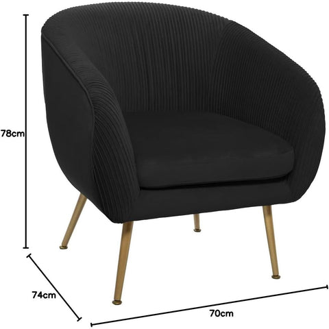 Fauteuil Velours Plissé Noir Solaro