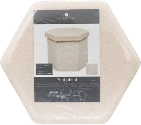 Pouf pliant hexagonal Jako bouclette Ivoire