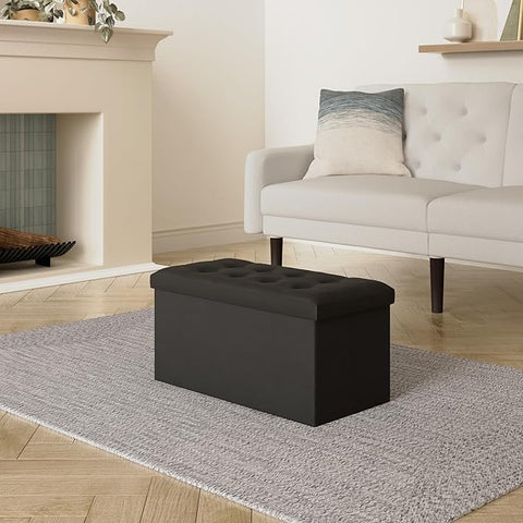 Pouf Pliable En Velours Lysandre Noir