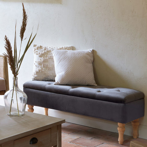 Banc Coffre Atelier D'hiver En Velours Gris