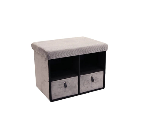 Banc De Rangement Pliable 2 tiroirs En Velours Gris