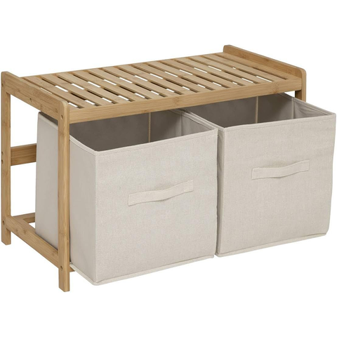 Banc De Rangement Tidy Box Avec 2 Paniers En Bambou Marron