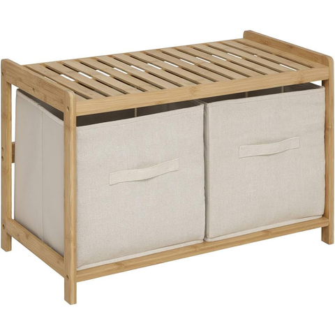 Banc De Rangement Tidy Box Avec 2 Paniers En Bambou Marron