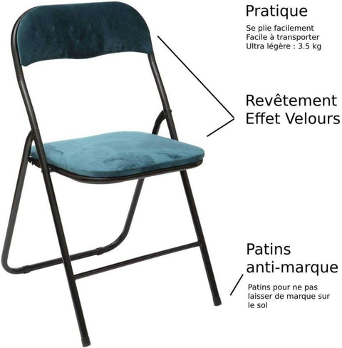 Chaise pliante velours Bleu Canard