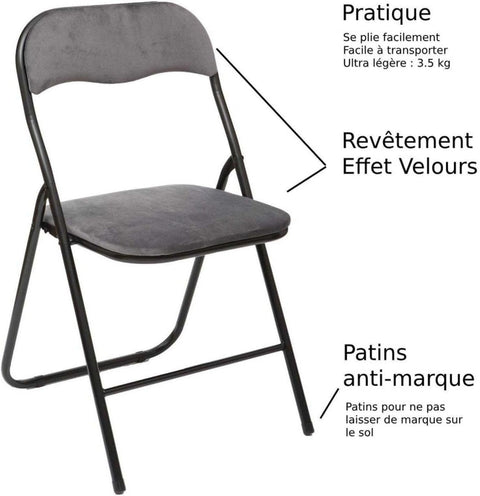 Chaise Pliante En Velours Gris