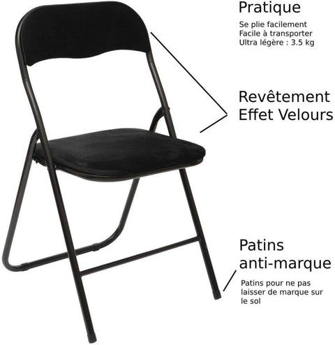 Chaise pliante velours Noire