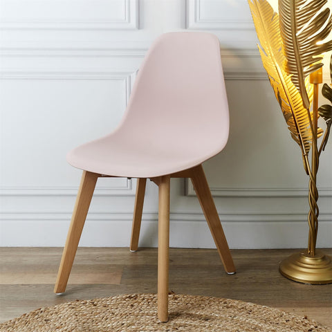 Chaise scandinave rose plastique et bois