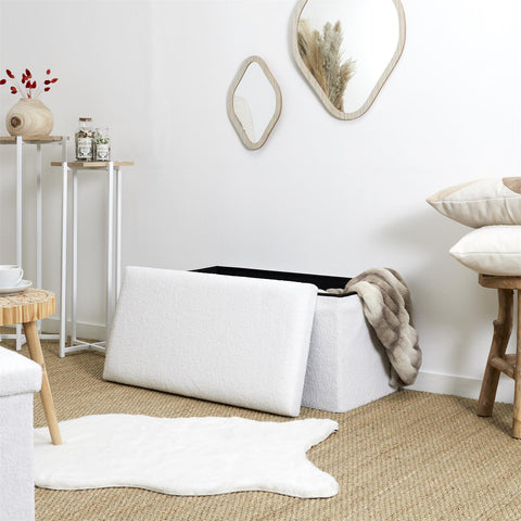 Coffre Banc Pliable En Bouclette Blanc