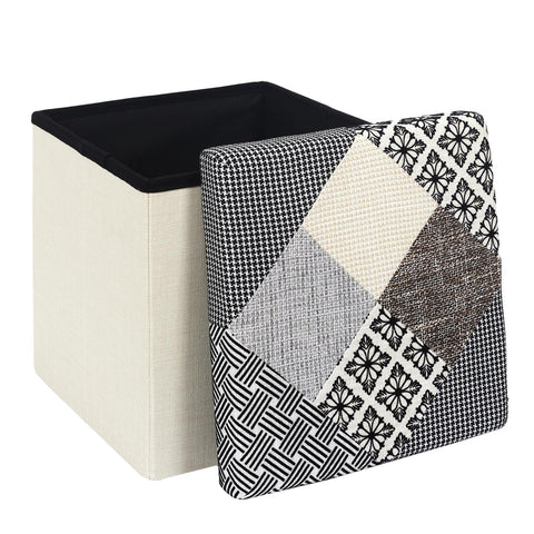 Coffre Pouf Pliable Patchwork Gris