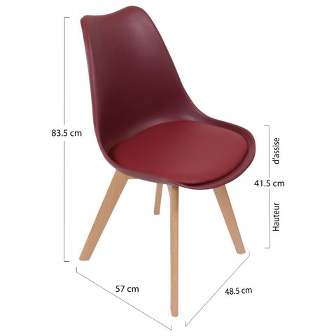 Dimensions Chaise scandinave rouge