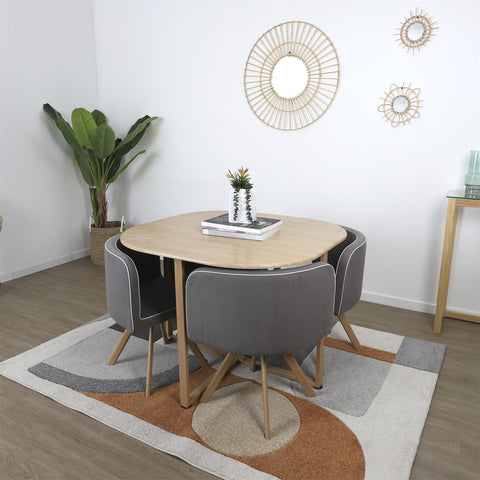 Set Table à manger avec 4 chaises en bois Gris