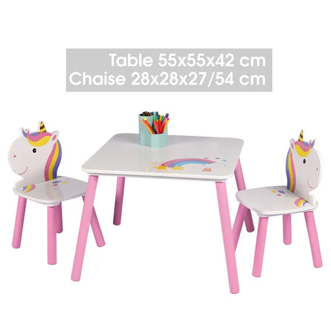 Ensemble table avec 2 chaises Sweet Licorne Rose