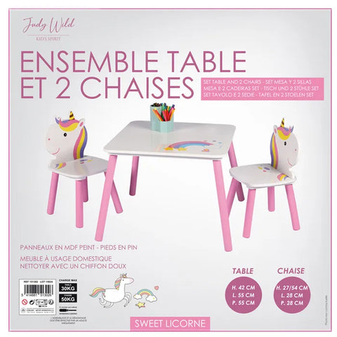 Ensemble table avec 2 chaises Sweet Licorne Rose