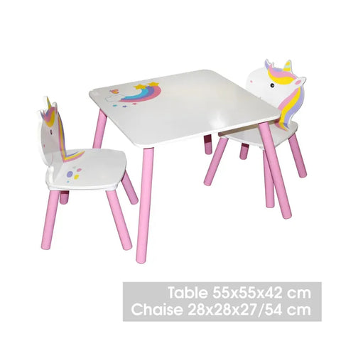 Ensemble table avec 2 chaises Sweet Licorne Rose