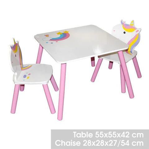 Ensemble table avec 2 chaises Sweet Licorne Rose