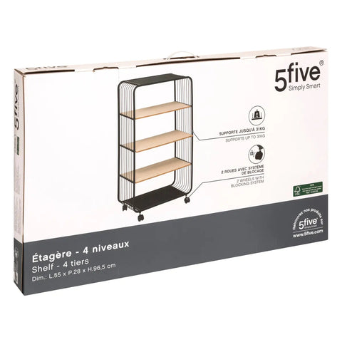 Étagère À Roulettes 4 Niveaux Noir