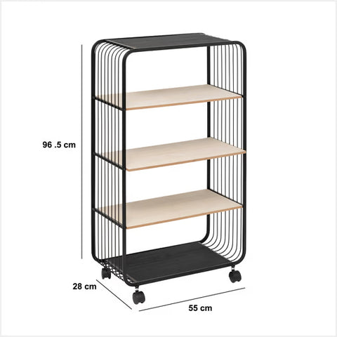Étagère À Roulettes 4 Niveaux Noir