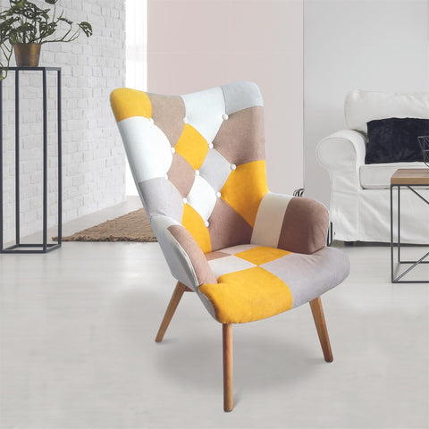 Fauteuil De Salon Helskini Patchwork Jaune