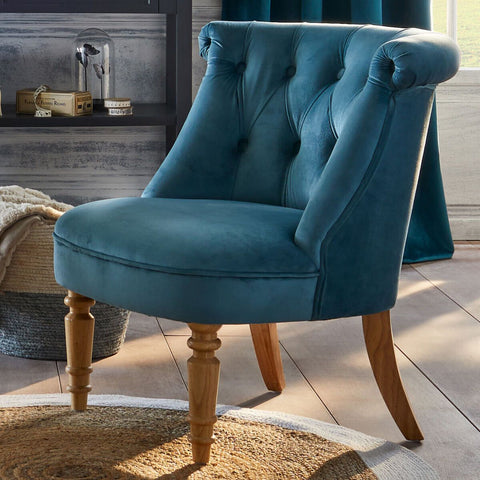 Fauteuil En Velours Crapaud Bleu