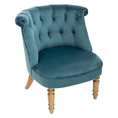 Fauteuil En Velours Crapaud Bleu