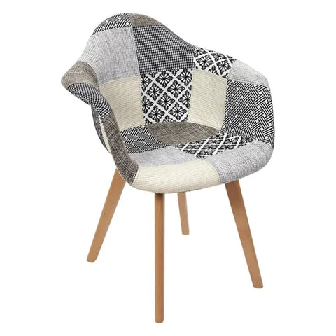 Fauteuil Scandinave Patchwork Blanc Gris