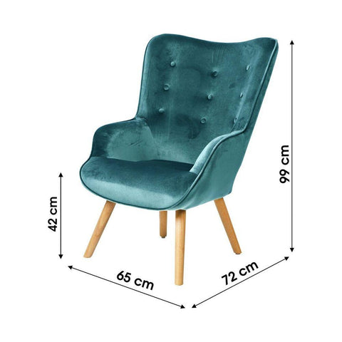 Fauteuil velours bleu canard