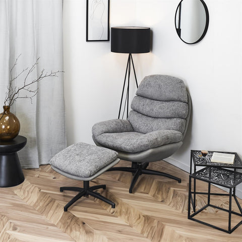 Fauteuil avec pouf Wiliam 99cm Gris