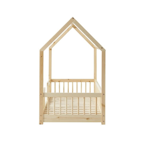 Lit Cabane Avec Barrières TINY Sommier Inclus Beige 70x140