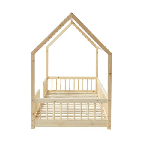 Lit Cabane Avec Barrières TINY Sommier Inclus Beige 90x190