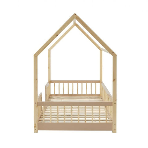 Lit Cabane Avec Barrières TINY Sommier Inclus Rose 90x190