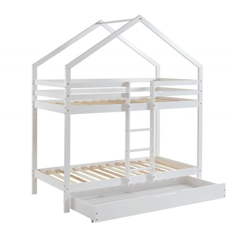 Lit Cabane Superposé Avec Tiroir TINY Sommier Inclus Blanc 90x190