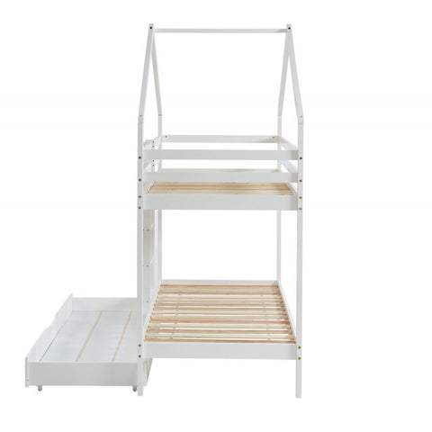 Lit Cabane Superposé Avec Tiroir TINY Sommier Inclus Blanc 90x190