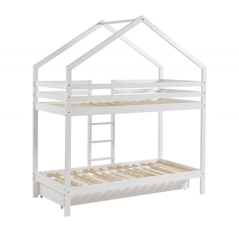 Lit Cabane Superposé Avec Tiroir TINY Sommier Inclus Blanc 90x190