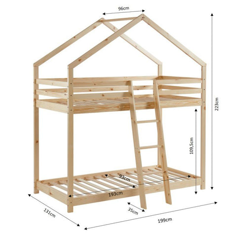 Lit Cabane Superposé TINY Sommier Inclus Naturel 90x190