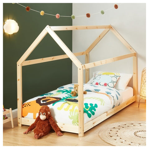 Lit Enfant Cabane TINY Sommier Inclus Beige 70x140