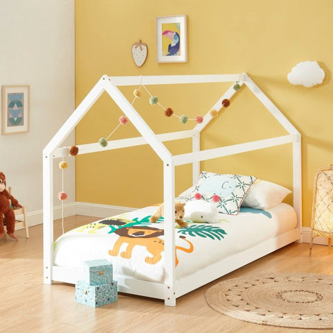 Lit Enfant Cabane TINY Sommier Inclus Blanc 90x190