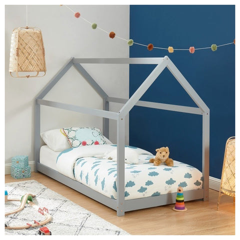 Lit Enfant Cabane TINY Sommier Inclus Gris 90x190