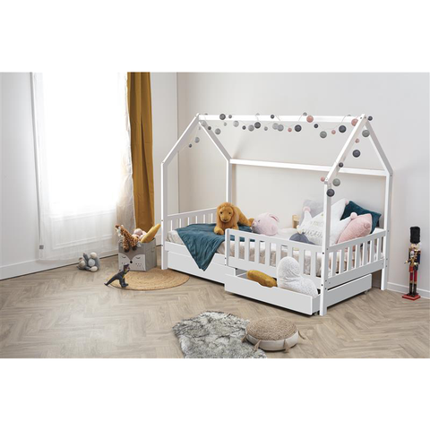 Lit cabane Pour Enfant Bosco 2 tiroirs 90x190 Blanc