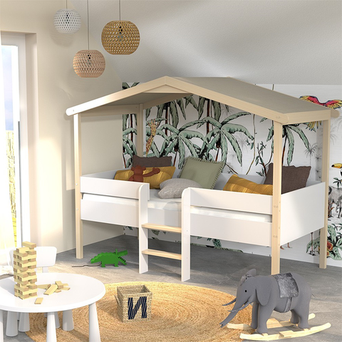 Lit cabane enfant PILOTI 90x190 avec sommier Blanc