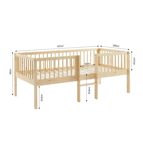 Lit enfant surélevé LOU pin massif Beige 90x190