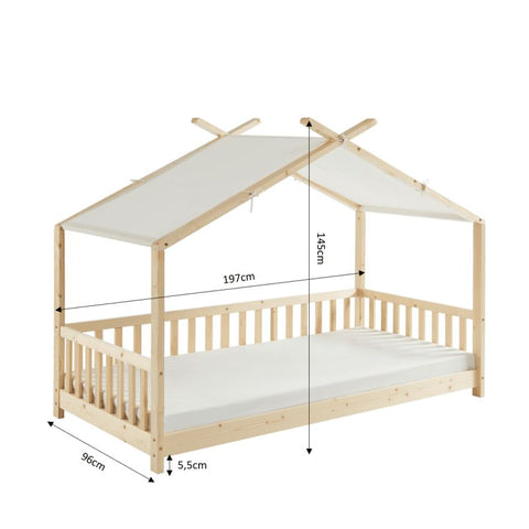 Lit tente enfant 90x190 Tiny avec barrière et sommier inclus