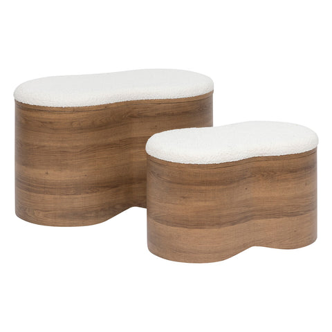 Lot De 2 Poufs Coffres Bouclette Loe Blanc