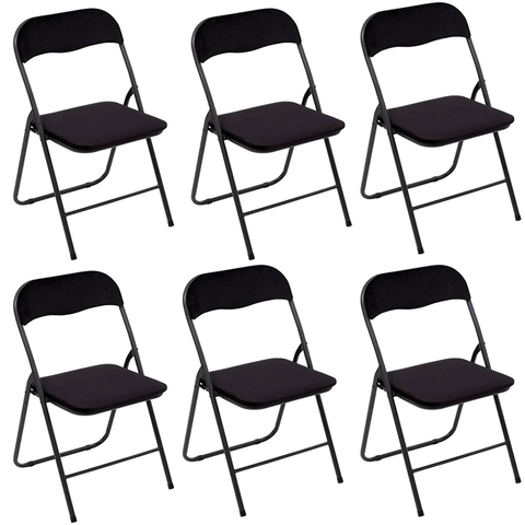 Lot De 6 Chaises En Velours Pliantes Noires