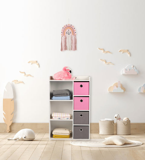 Meuble de rangement pour fille 3 niches + 4 tiroirs Rose et Gris