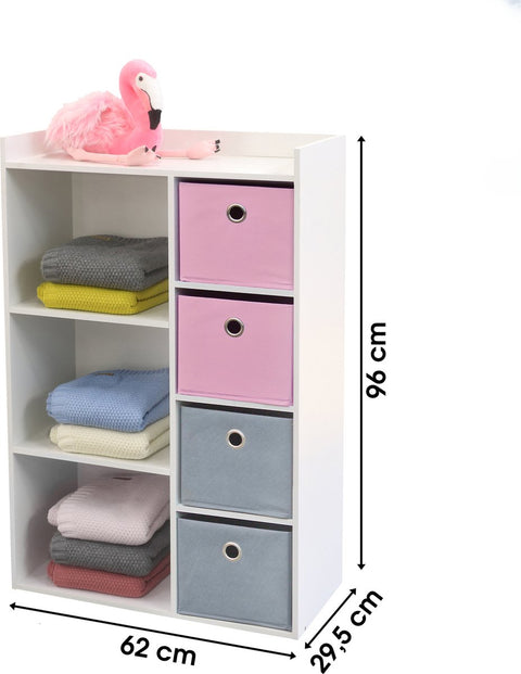 Meuble de rangement pour fille 3 niches + 4 tiroirs Rose et Gris