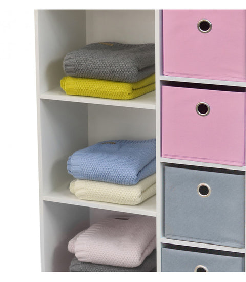 Meuble de rangement pour fille 3 niches + 4 tiroirs Rose et Gris