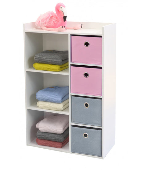 Meuble de rangement pour fille 3 niches + 4 tiroirs Rose et Gris